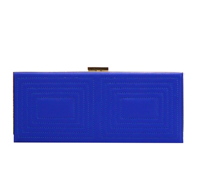 Stitched Design Metal Case Clutch Purse H1601 37250 Blue